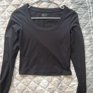 Athleta Black Long-Sleeve Scoop Crop Top